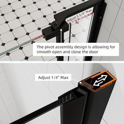 ACE DECOR 28-32" W x 72" H Frameless Pivot Glass Shower Door, Matte Black - Image 6