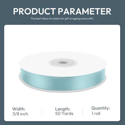 KMER LIFE 5/8" Wide x 50 Yards Baby Blue Single Faced Polyester Satin Ribbon, Baby Blue Satin Ribbon Perfect for Wedding Decor, Wreath, Crafts, Gift Wrapping & Other Projects (Baby Blue)