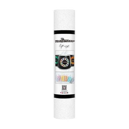TECKWRAP White Permanent Glitter Vinyl – White Glitter Adhesive Vinyl Roll 1ft x 5ft, Shimmer Vinyl for DIY Crafts, Decals, Stickers