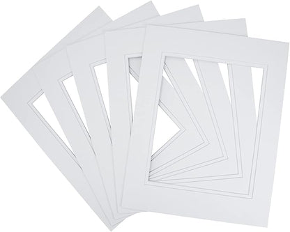 Golden State Art, 11x14 Double Mats for 8x10 - for Photos, Pictures, Frames - Acid-Free, 5 Pack, White Over White