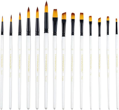 Transon 14pcs Art Painting Brush Set for Acrylic, Watercolor, Gouache, Oil and Hobby Painting White Color