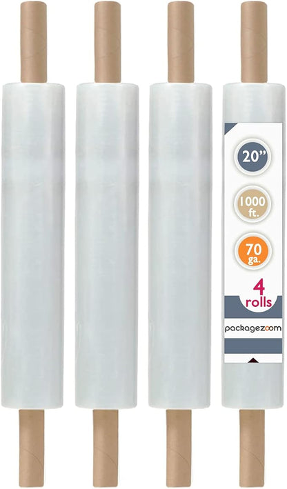 PackageZoom 20 inch x 1000 Feet Stretch Wrap with Handle, Clear Stretch Film, 4 Rolls