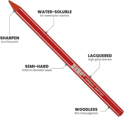 Soho Urban Artist Woodless Pastel Pencils - Set of 48, Professional Artist-Grade, 40% More Pastel, Water-Soluble, Pre-Sharpened, Easy Blending, 6.93mm Barrel, Clear Lacquered