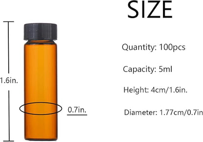 5ml Amber Small Glass Vials 100pcs with Screw Caps(100pcs)