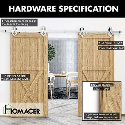 Homacer Brushed Nickel Non-Bypass Sliding Barn Door Hardware Kit, - Image 5