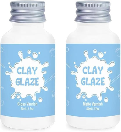 2 x 50ml Air Dry Clay Glaze, Clay Glaze Air Dry for Airdry Clay, Air Dry Clay Varnish Can Not Only Used to Prevent Clay Cracking, Scratches, and Wear,It Can Also Having a Glaze Effect (Gloss+Matte)