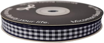 Blue Gingham Woven Edge Ribbon 25 Yards Per Spool,Dark Blue Checked Crafts 3/8 Inch Wide (3/8", Navy)
