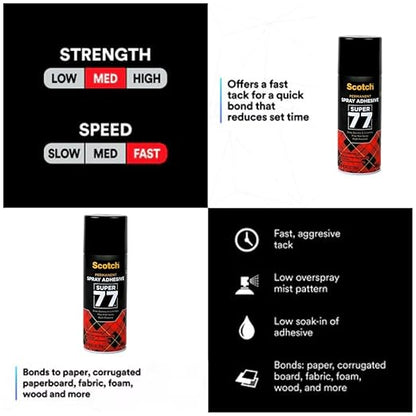 Scotch Super 77 Multipurpose Adhesive Spray, Bonds to Fabric, Cardboard, Plastic, Metal, Wood, Felt, and More, 10.7 Ounces (7716)