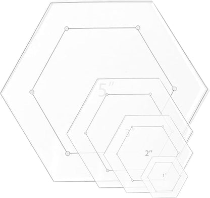 4 Pieces Hexagon Quilting Template with 1/4 Inch Seam Allowance, Hexagon Acrylic Quilting Rulers and Templates for Sewing DIY Manual Crafts Including 1 Inch, 2 Inch, 3 Inch, 5 Inch