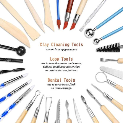 LAMPTOP 61Pcs Pottery Ceramic Tools & Polymer Clay Sculpting Tools Set for Pottery Modeling Clay Tools and Carving, Air Dry Clay Tools