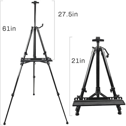 RRFTOK Art Easel Stand for Painting and Sign - Aluminum Metal Artist Tripod Adjustable Easels for Display Height from 21 to 61Inches - Canvas Stand with Paintbrush Tray for Artists Adult Holder
