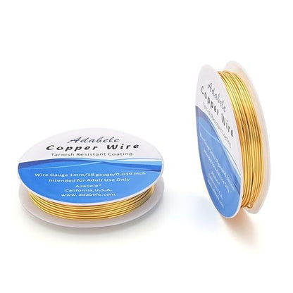 Adabele 32 Feet Premium Tarnish Resistant Round Jewelry Wire Copper Beading Wire Spool Bulk (1mm/18 Gauge) 18K Gold Plated for DIY Craft Jewelry Making BF286-10
