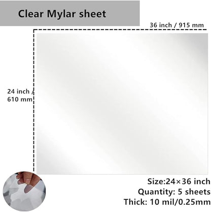Transparent Blank Mylar Stencil Sheets for Cutting, Gift, 24" x 36" 10 mil/0.25mm Thick 5 Sheets.Acetate Template Material, Craft Plastic Sheets (24×36” /10 mil)