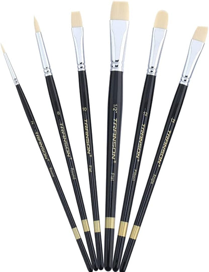 Transon Paint Brush Set 6pcs Art Painting Flexible Bristle for Acrylic Watercolor Gouache Oil Leather Canvas and Face Painting
