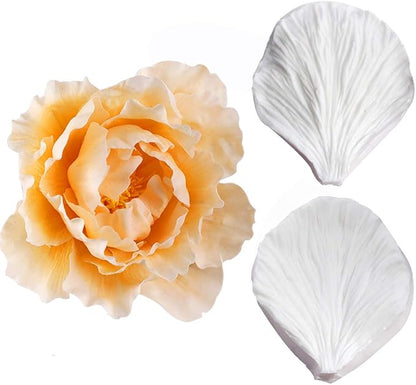KALAIEN 5pcs Stainless Steel Peony Cutter 2pcs Fondant Silicone Mold Gumpaste Peony Sugarcraft Flower Veining Mold Veiner Petal Making Tool