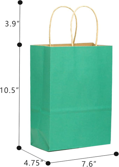 qiqee 32-Packs Mint Green Paper Gift Bags with Handles Bulk 7.6"x4.75"x10.5" Medium Size Gift Bags Multiple Uses