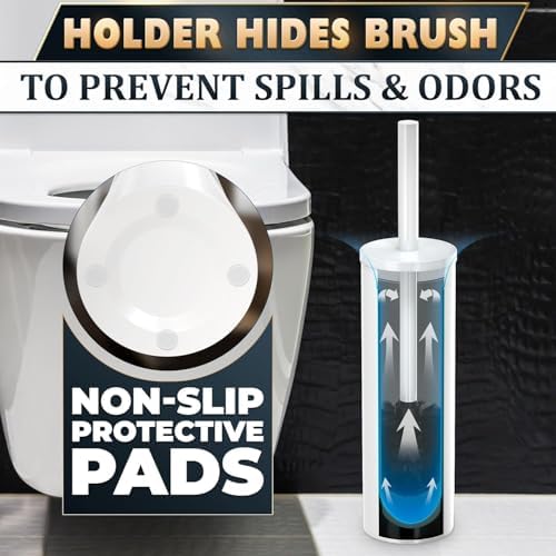 White Toilet Brush and Holder Set, Freestanding, Splash Protection - Image 5