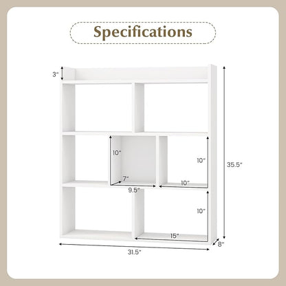 Giantex 7 Cube Bookshelf of 2, Free-Standing Wooden Bookcase, 4 Tier Home Display Shelf, Horizontal Storage Unit w/Anti-Toppling Devices, Open-Back Display Rack for Study, Living Room, White