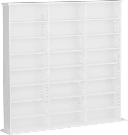 Prepac 3 Column 51" Tall White Display Multimedia Cabinet, Wood Media Storage with Removable Sheves, Modern Multimedia Storage Unit with 21 Adjustable Shelves for Books, DVDs and Collectibles, White