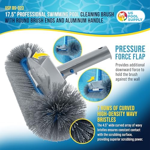 U.S. Pool Supply 17.5" Pool Brush Head Round Hemispherical Ends Inground - Image 2
