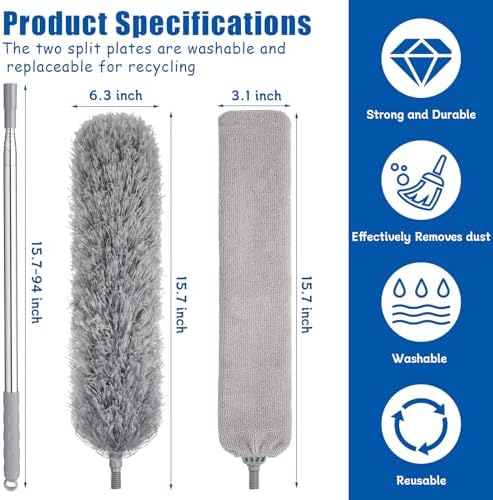Feather Duster Set, 30-100 inch Microfiber Retractable Gap Duster - Image 3