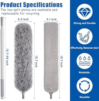 Feather Duster Set, 30-100 inch Microfiber Retractable Gap Duster - Image 3