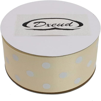 Polka Dot Grosgrain Ribbon 25 Yard Each Roll 100% Polyester (1/1-2", Beige)