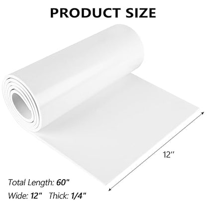 Sponge Neoprene Foam Rubber Sheet with Adhesive, 12 in x 60 in x 1/4 in Multi-Function Soundproof High Density Waterproof Rubber Mat, Perfect Cosplay Easy Cut DIY Neoprene Padding Roll - White