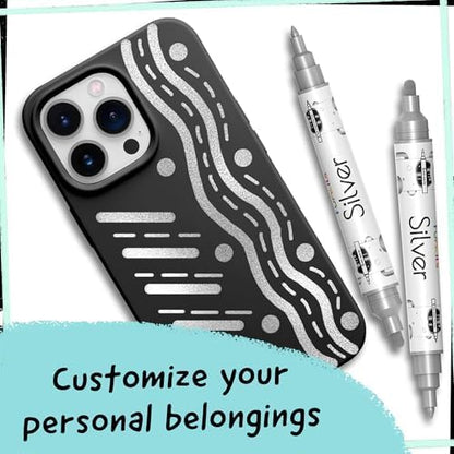 4 Acrylic Metallic Silver Paint Pen (Dual Tip) - Fine Tip & Medium, Acrylic Paint Markers - Silver Metallic Marker for Rock Painting, Canvas, Wood, Glass, Fabric, Metal and Plastic - Water-based Ink