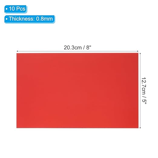 PATIKIL 5x8 Inch Anodized Aluminum Sheet Metal, 10Pcs Laser Plates Engraving Blanks 0.5MM Thin Rectangle for Crafting DIY House Laser Engraving, Red