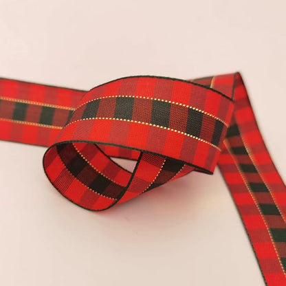 Micomon X'Mas Gingham Ribbon Green Red Metallic Gingham Ribbon 25 Yards Each Roll 100% Polyester (1",RedGreenGold)