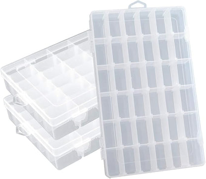 Plastic Organizer Container Box 36 Compartments Jewelry Storage Box with Adjustable Dividers (3 Pack)