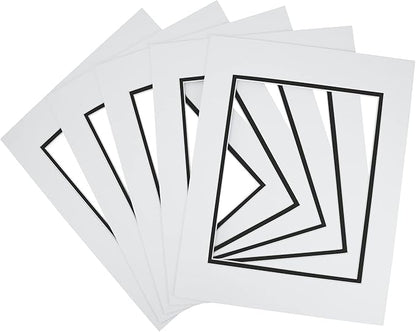 Golden State Art, 11x14 Double Mats for 8x10 - for Photos, Pictures, Frames - Acid-Free, 5 Pack, White Over Black