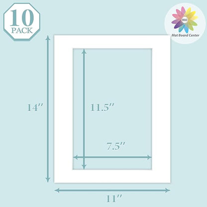 MBC Mat Board Center, 10 Pack 11X14 for 8X12 White Picture Mats Frame Mattes, Bevel Cut, Acid Free, 4-Ply Thickness