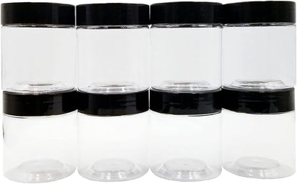 4 oz Plastic Jars with Lids,8 Pack Wide-mouth Clear Storage Containers, Empty Round Clear Plastic Jars with Lids and labels for Body Butter, Bath Salt, Slime and Beauty Products