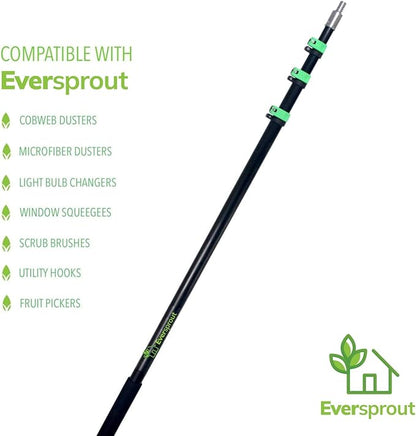 EVERSPROUT 7-to-24 Foot Telescopic Extension Pole (30 Foot Reach) | Heavy-Duty Sturdy Aluminum | Easy Flip-Tab Lock Mechanism | Twist-On Metal Tip Works for Squeegee, Duster, Paint Roller (Pole only)