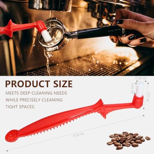 Red Espresso Machine Cleaning Brush Grinder Tools - Image 2