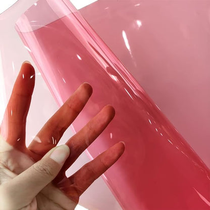 HYANG Light Pink Transparent PVC Super Clear Holographic Vinyl Faux Leather Sheets 1 Roll 12" x 47" (30cm x 120cm) for DIY Bows Earrings Bags DIY Crafts Making