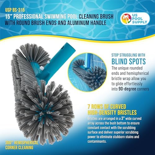 U.S. Pool Supply 15" Pool Brush Head Round Hemispherical Ends Inground Pool - Image 2