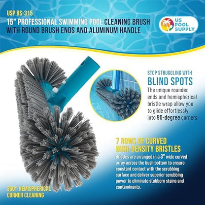 U.S. Pool Supply 15" Pool Brush Head Round Hemispherical Ends Inground Pool - Image 2