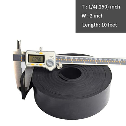 DOBTIM Neoprene Rubber Strips 1/4 (.250)" Thick X 2" Wide X 10' Long, Solid Rubber Rolls Use for Gaskets DIY Material, Supports, Leveling, Sealing, Bumpers, Protection, Abrasion, Flooring, Black