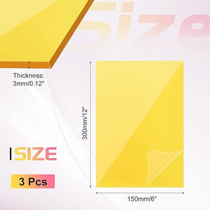 uxcell 3Pcs Acrylic Sheets 12x6 Inch Acrylic Panel 1/8 Inch-3mm Plastic Board for Picture Frames Sign Holders DIY Display Projects Craft, Clear Yellow