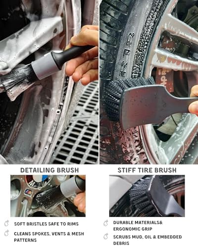 oesee 7PCS Pro-Grade Wheel Cleaning Kit: Long Handle Soft Wheel Brushes - Image 6