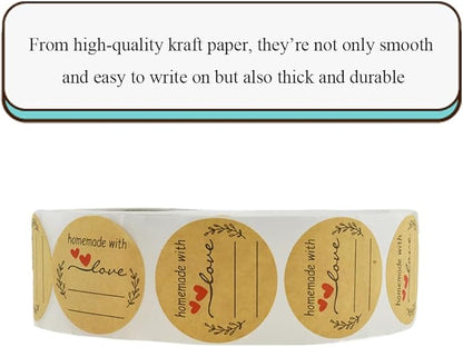 HAHIYO 1.5Inch 500P Round Natural Brown Kraft Stickers - Blank Kraft Labels Stickers Roll with Line to Write On, Homemade with Love Dot Stickers for Jar Canning Labels Price Tags Store Organizing