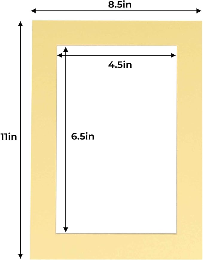 5x7 Mat for 8.5x11 Frame - Precut Mat Board Acid-Free Show Kit with Backing Board, and Clear Bags Soft Yellow 5x7 Photo Matte Made to Fit a 8.5x11 Picture Frame Matboard for Framing, Pack of 100 Mats