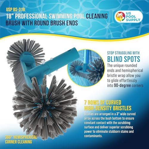 U.S. Pool Supply 18" Pool Brush Head Round Hemispherical Ends Inground Pool - Image 2