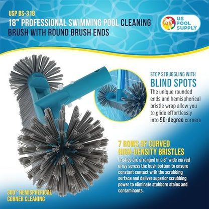 U.S. Pool Supply 18" Pool Brush Head Round Hemispherical Ends Inground Pool - Image 2