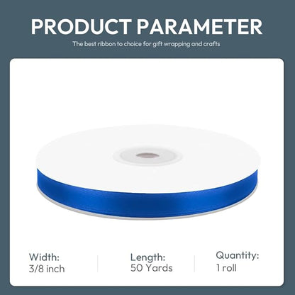 KMER LIFE 3/8" Wide x 50 Yards Royal Blue Single Faced Polyester Satin Ribbon, Royal Blue Satin Ribbon Perfect for Wedding Decor, Wreath, Crafts, Gift Wrapping & Other Projects (Royal Blue)