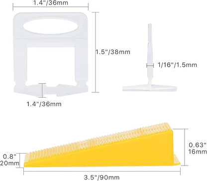 Tile Leveling System with Tile Plier 1500Pcs Piece Tile Spacers Clips 300Pcs Piece Reusable Wedges and 1 Rubber Mallet Tile Tools Set for Stone Installation (1/16"(1.5 mm)