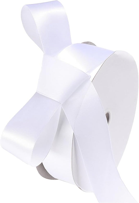 1-1/2" x 50 Yards White Polyester Satin Ribbon Single Faced Fabric Ribbons for Gift Wrapping, Crafting, Floral Arrangements, Flower Bouquet, Wedding, Home Decor